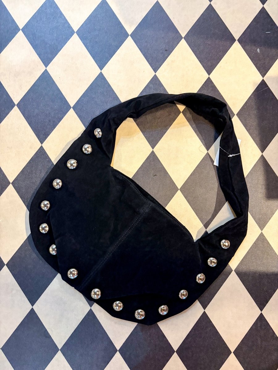 Studded Soft Hobo Shoulder Bag - Black - Revel Boutique