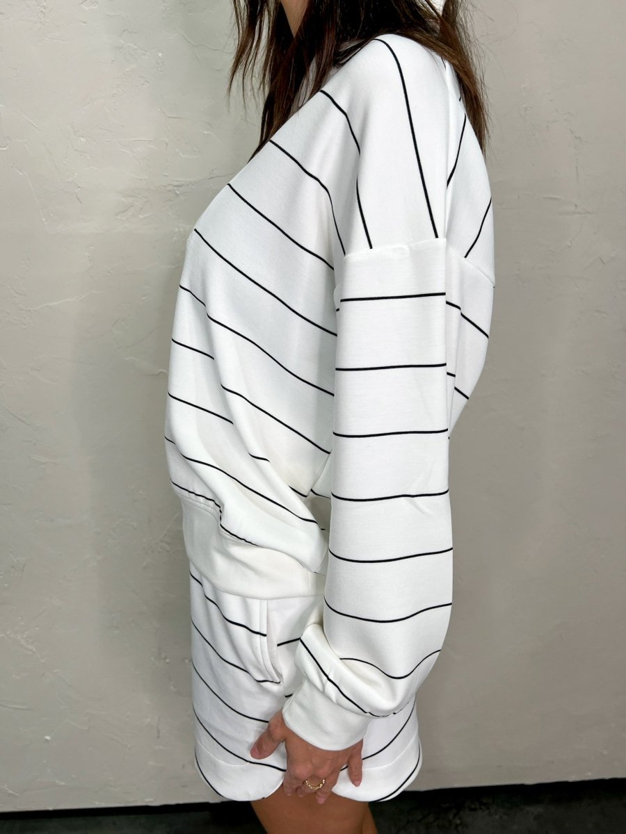 Studio Scuba V - Neck 1/4 Zip - Cream - Revel Boutique