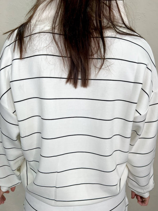 Studio Scuba V - Neck 1/4 Zip - Cream - Revel Boutique
