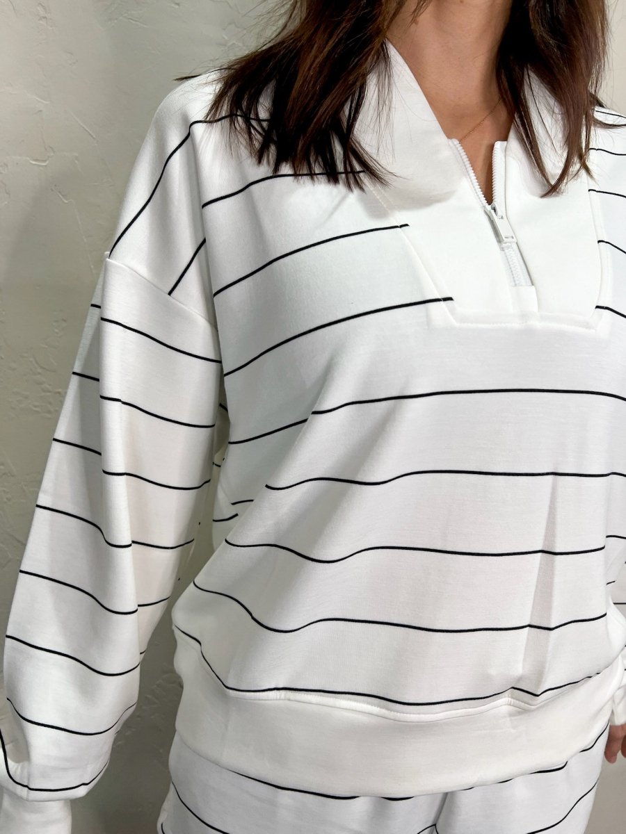 Studio Scuba V - Neck 1/4 Zip - Cream - Revel Boutique