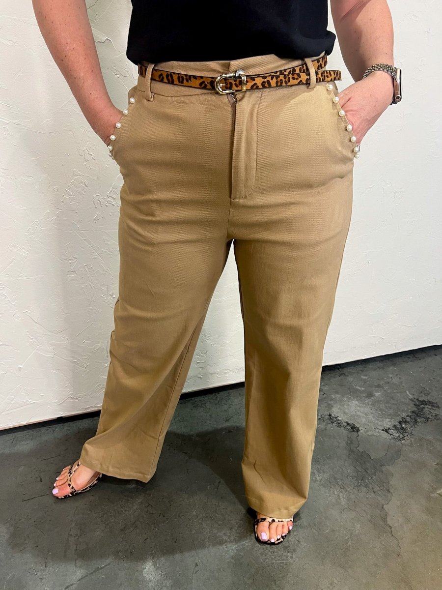 Subtle Glam Pants - Khaki - Revel Boutique