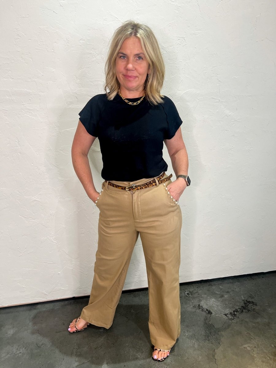 Subtle Glam Pants - Khaki - Revel Boutique
