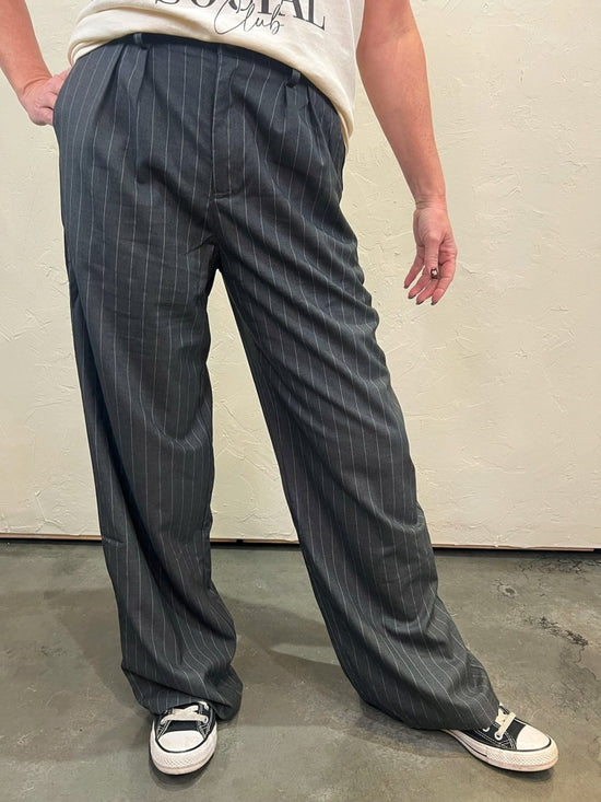 Suits Pinstripe Pants - Charcoal - Revel Boutique
