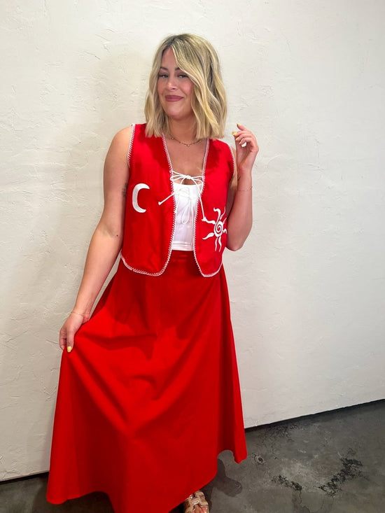Load image into Gallery viewer, Sun + Moon Vest - Red - Revel Boutique
