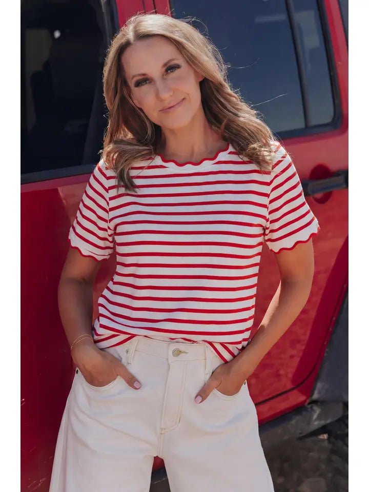 Team Player Stripe Tee-Red - Revel Boutique
