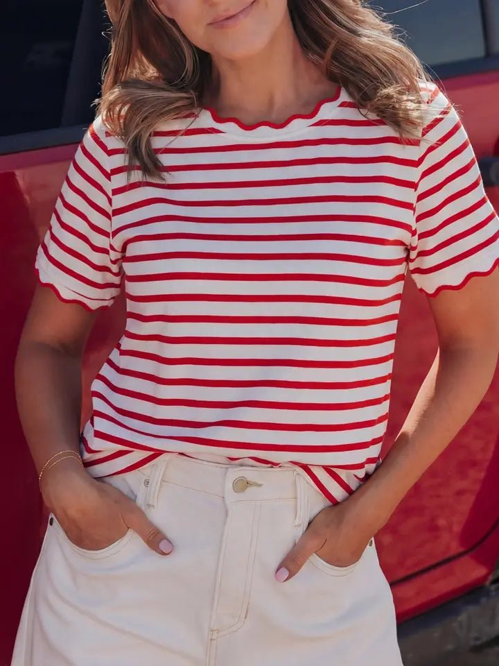 Team Player Stripe Tee-Red - Revel Boutique
