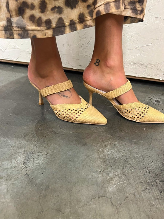 Load image into Gallery viewer, Tia Raffia Pointy - Toe Heel - Revel Boutique
