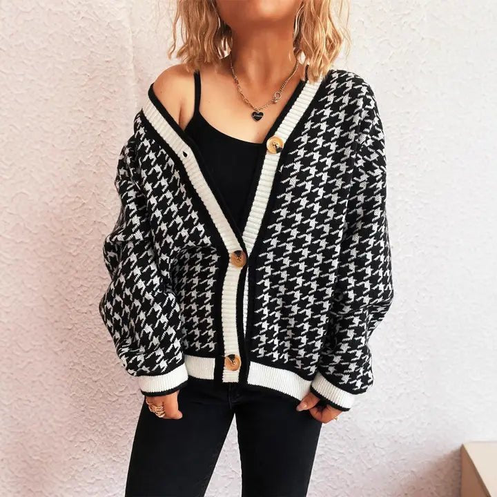 Tigers Houndstooth Cardigan -Black - Revel Boutique