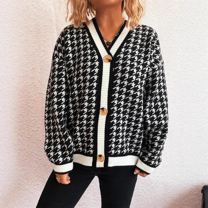 Tigers Houndstooth Cardigan -Black - Revel Boutique