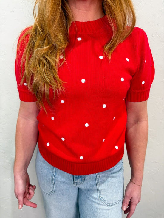 Toasted Marshmallow Polkadot Top - Red - Revel Boutique