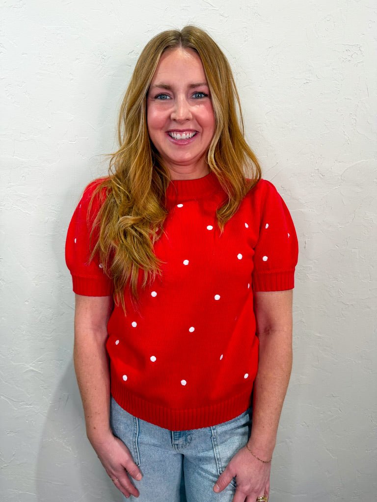 Toasted Marshmallow Polkadot Top - Red - Revel Boutique