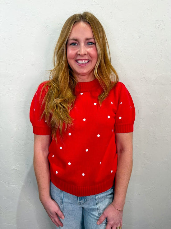 Toasted Marshmallow Polkadot Top - Red - Revel Boutique