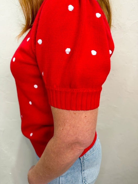Toasted Marshmallow Polkadot Top - Red - Revel Boutique