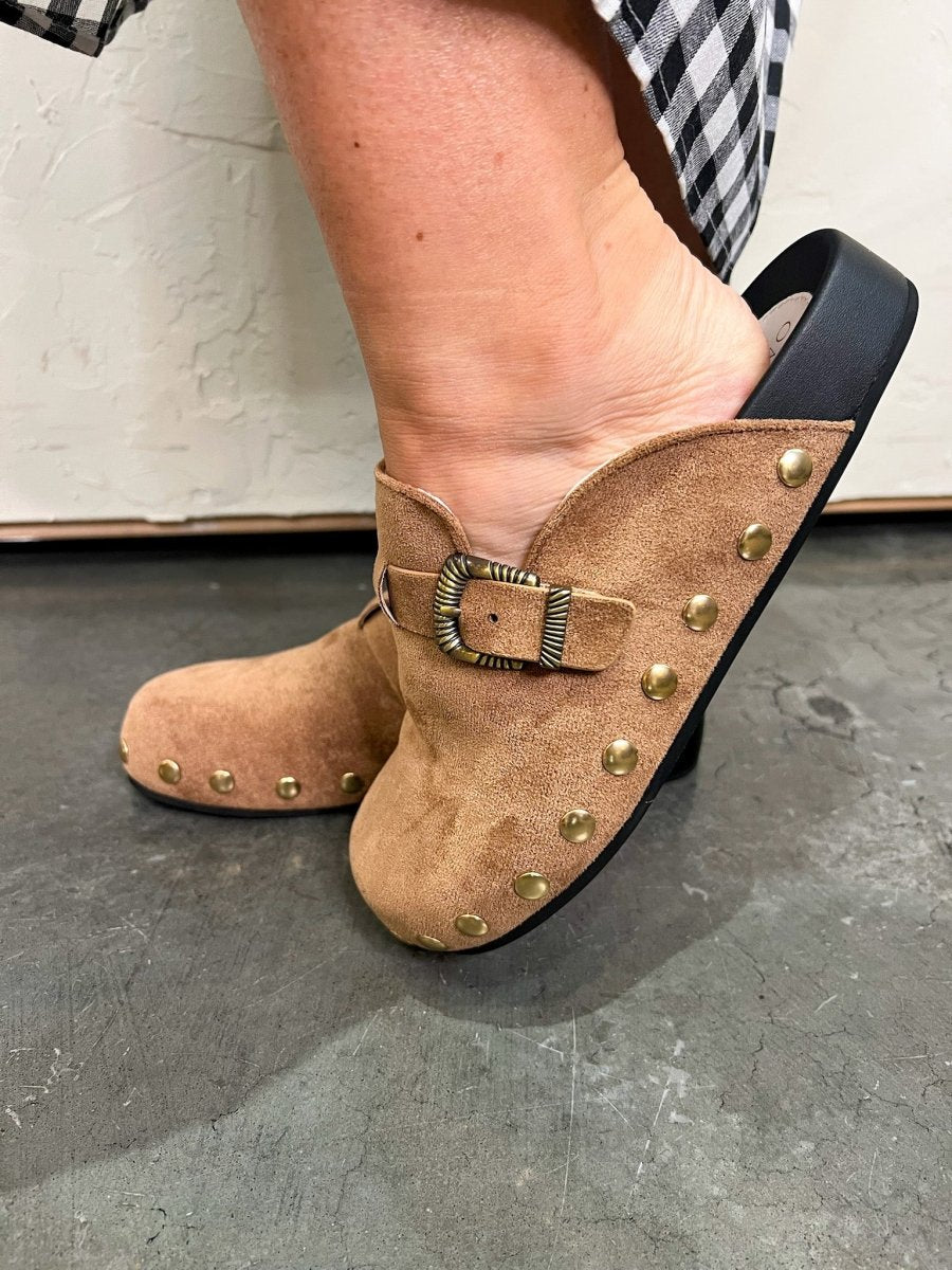 Toni Buckle Studded Clog - Beige - Revel Boutique