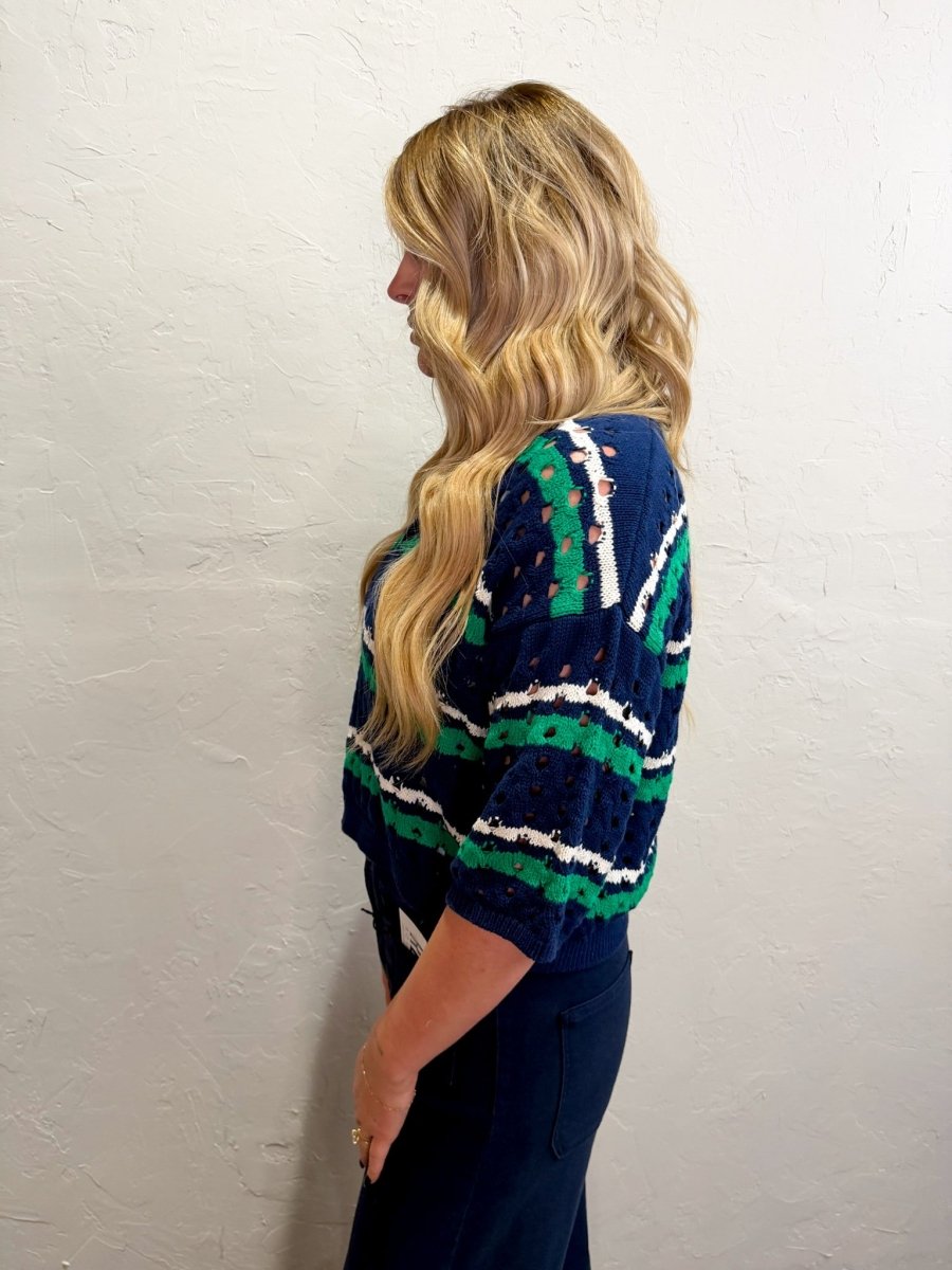 Trinity Crochet Sweater - Navy - Revel Boutique