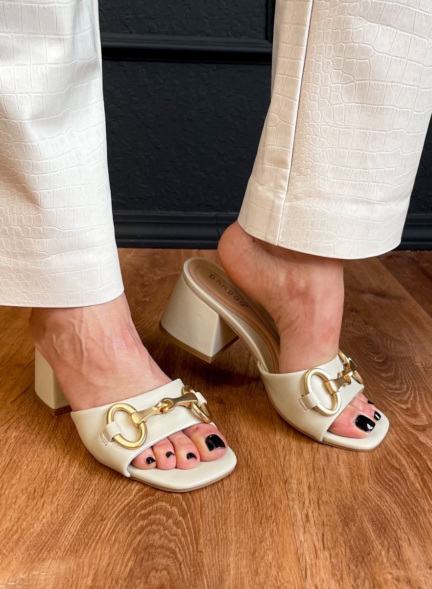 Triple Crowned Mule Heeled Sandal - Ivory - Revel Boutique
