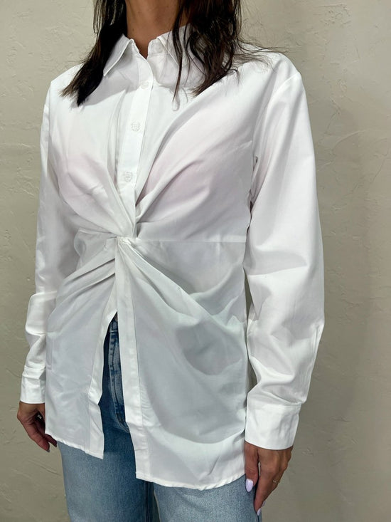 Twist Up Button Down - White - Revel Boutique
