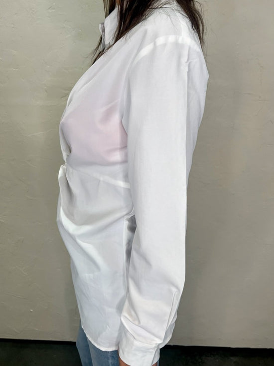 Twist Up Button Down - White - Revel Boutique
