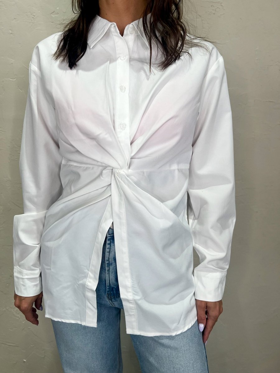 Twist Up Button Down - White - Revel Boutique
