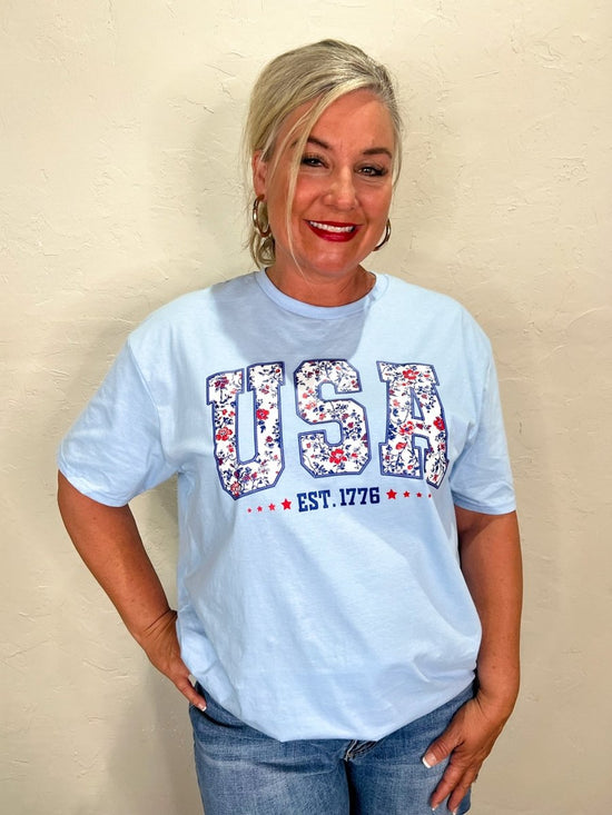 USA Floral Tee - Revel Boutique