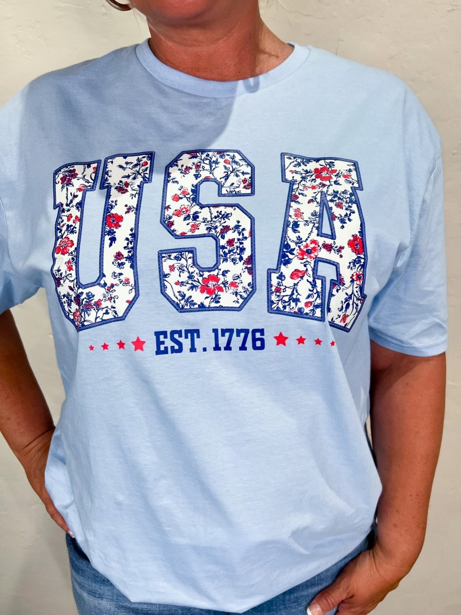 USA Floral Tee - Revel Boutique