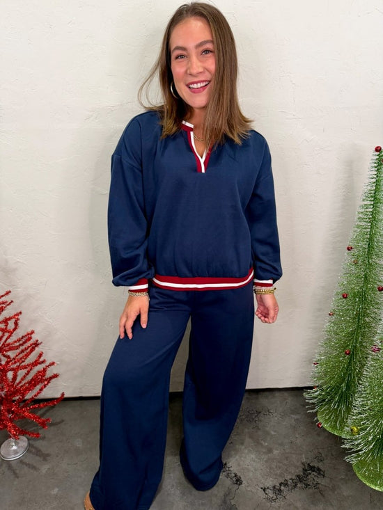 Varsity Lounge Set - Navy - Revel Boutique