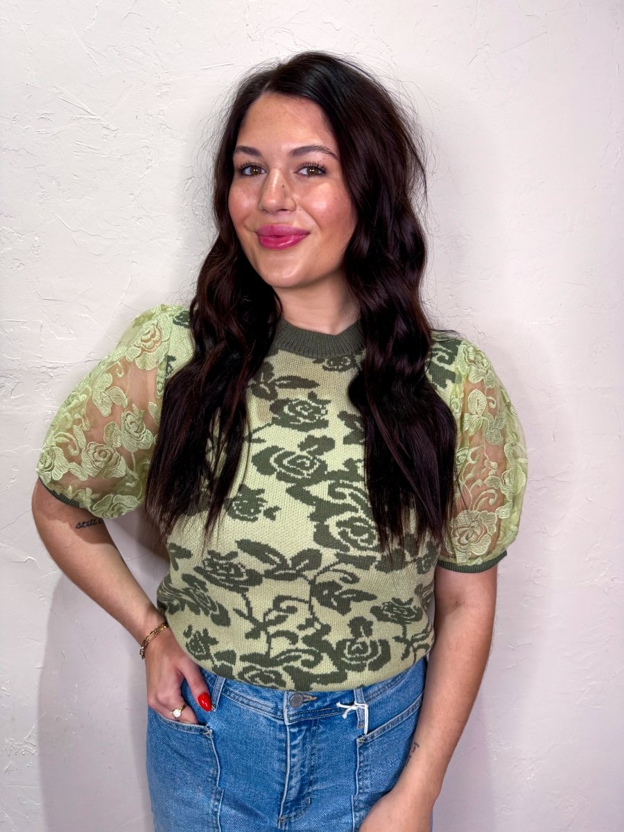 Violet Floral Top - Green - Revel Boutique