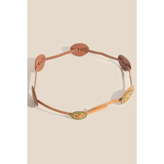 Western Concho Vegan Leather Belt - Tan - Revel Boutique