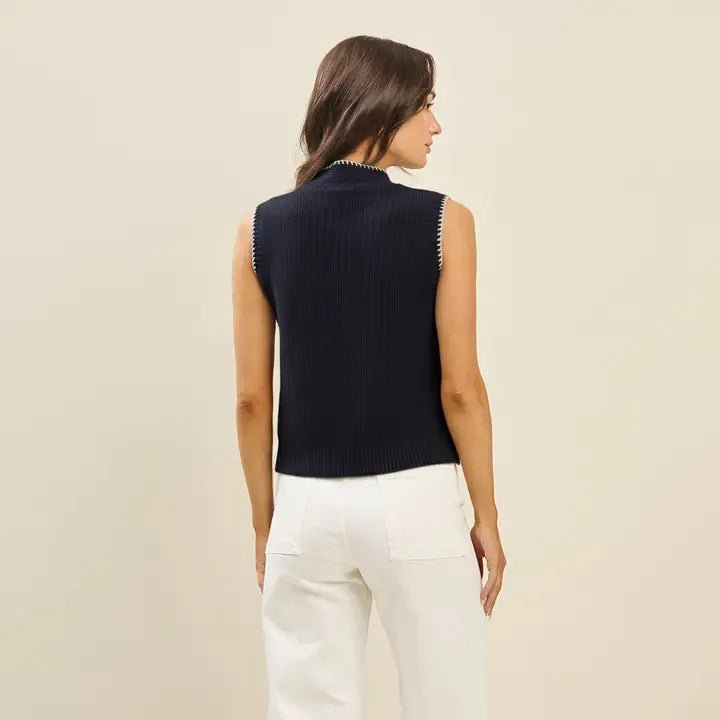 Whipstitch Bow Sweater - Navy - Revel Boutique