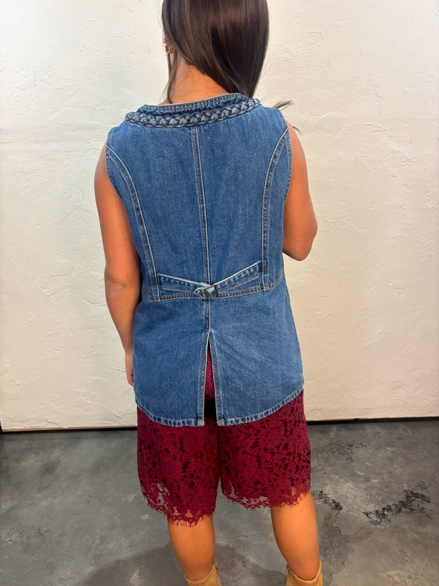 Wyoming Braided Denim Vest - Revel Boutique