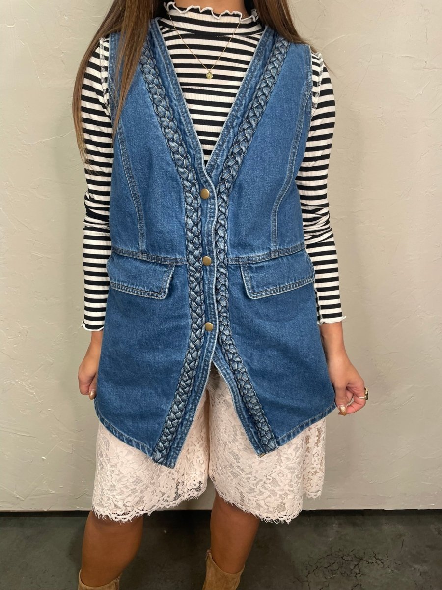 Wyoming Braided Denim Vest - Revel Boutique