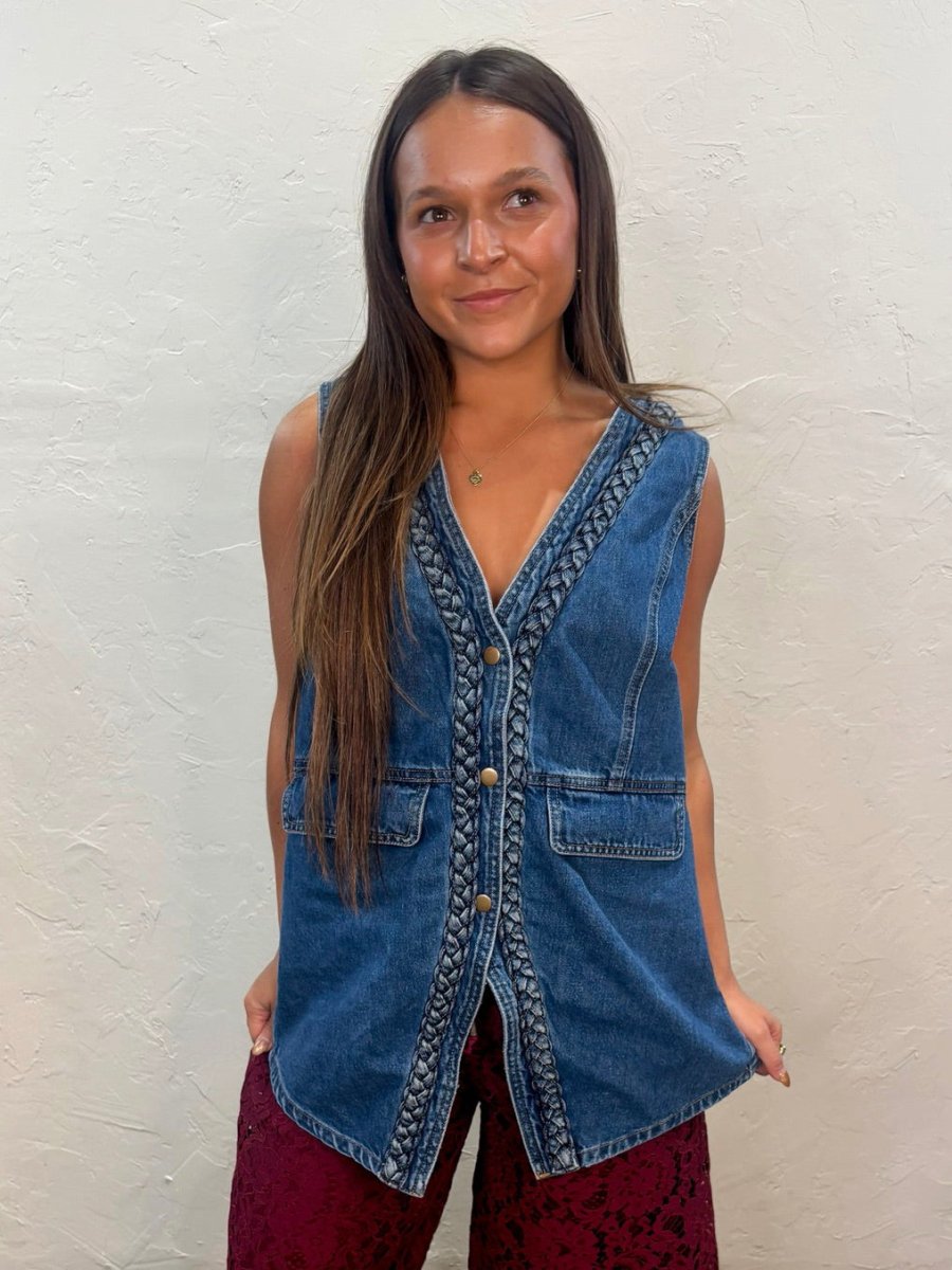 Wyoming Braided Denim Vest - Revel Boutique