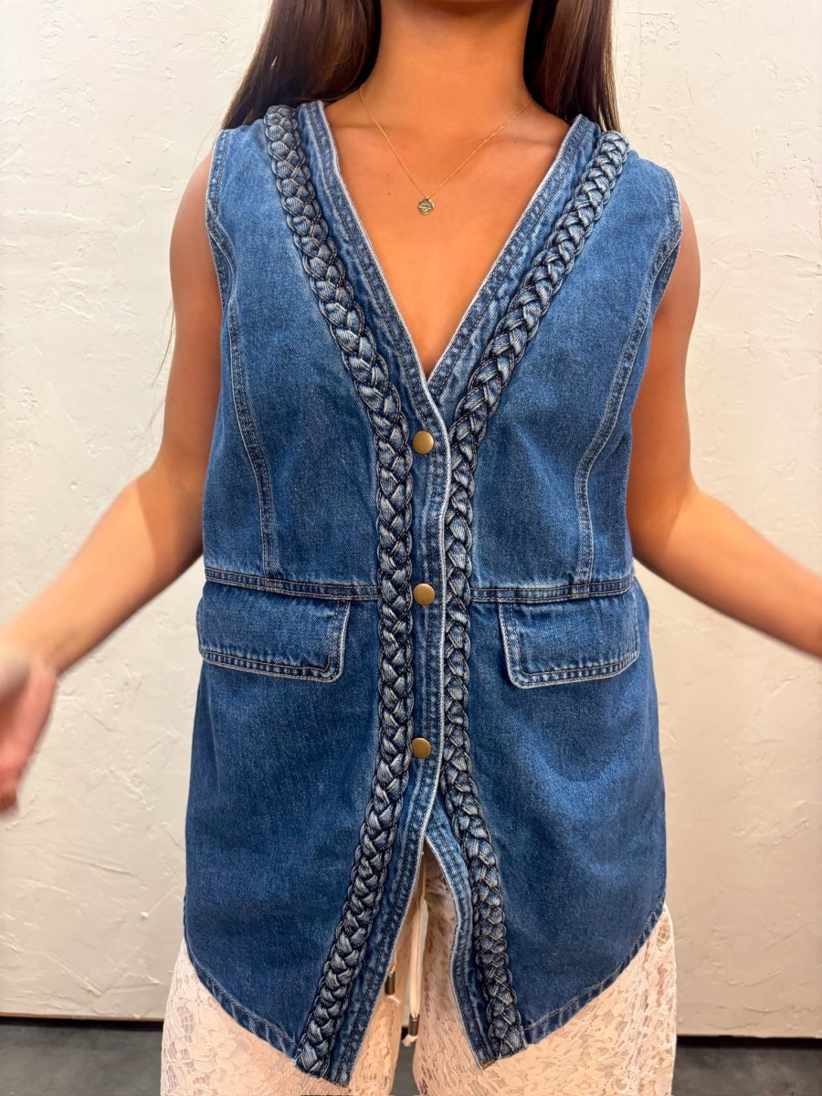 Wyoming Braided Denim Vest - Revel Boutique