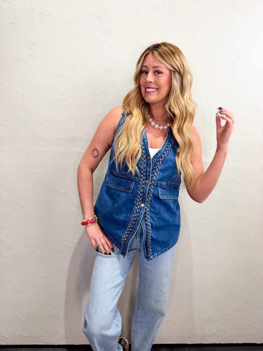 Wyoming Braided Denim Vest - Revel Boutique