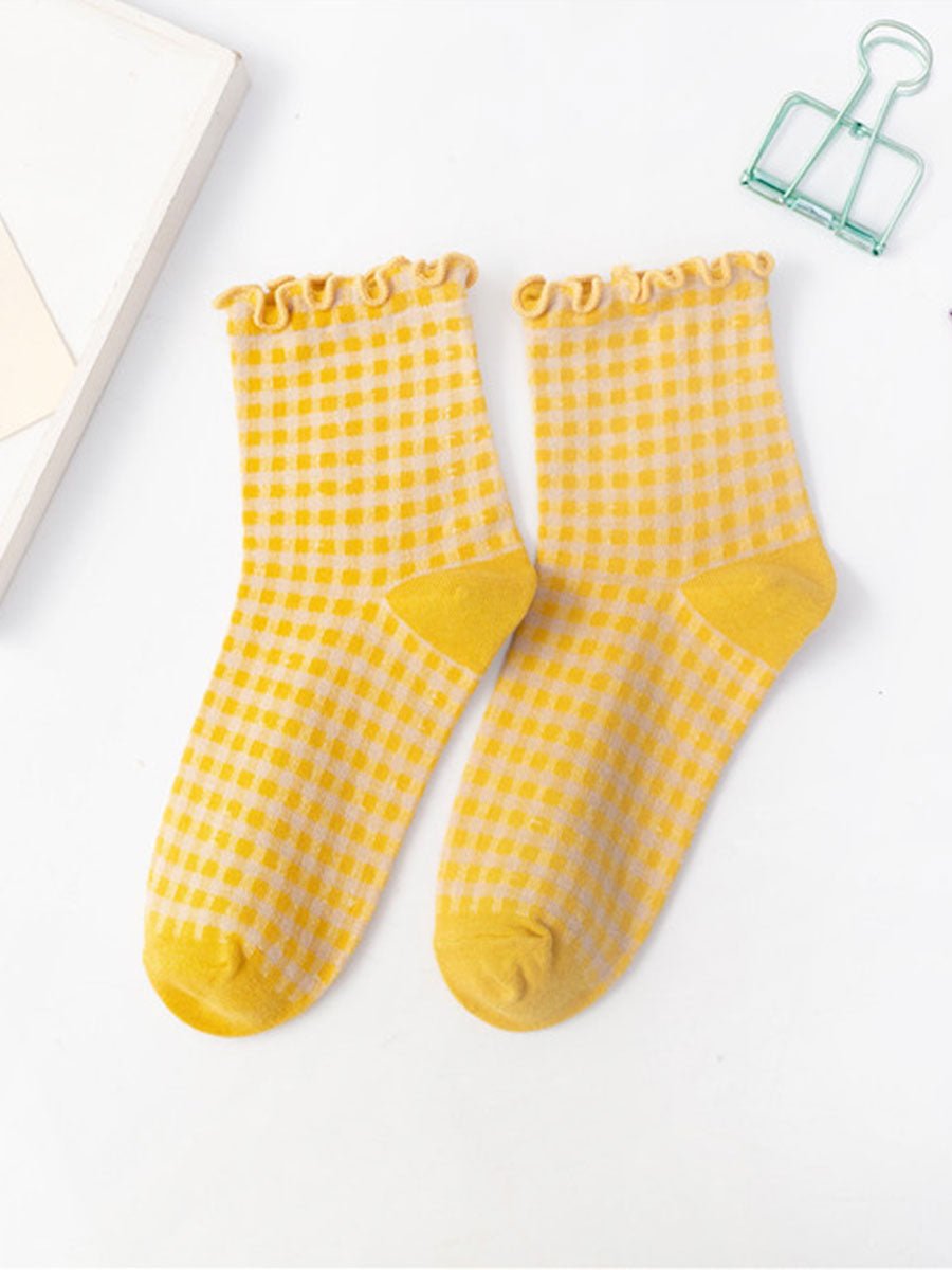 Yellow Gingham Ruffle Socks - Revel Boutique