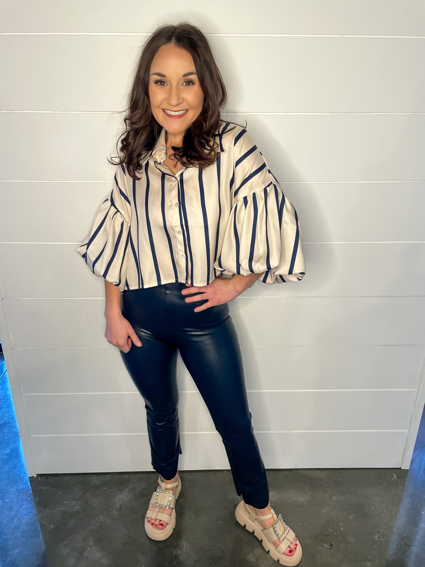 Commando: Faux Leather Cropped Flare - Navy - Revel Boutique