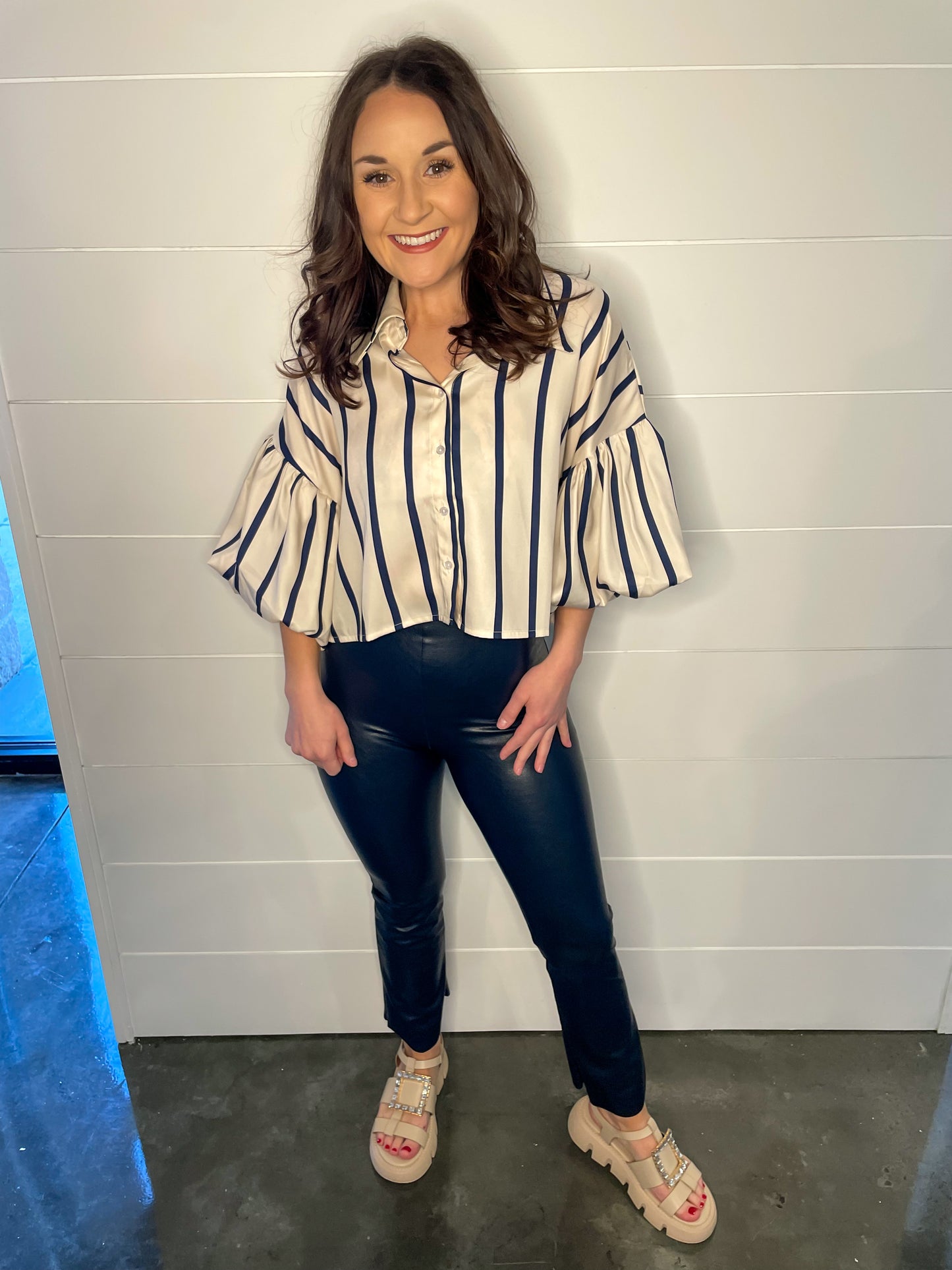 Commando: Faux Leather Cropped Flare - Navy - Revel Boutique