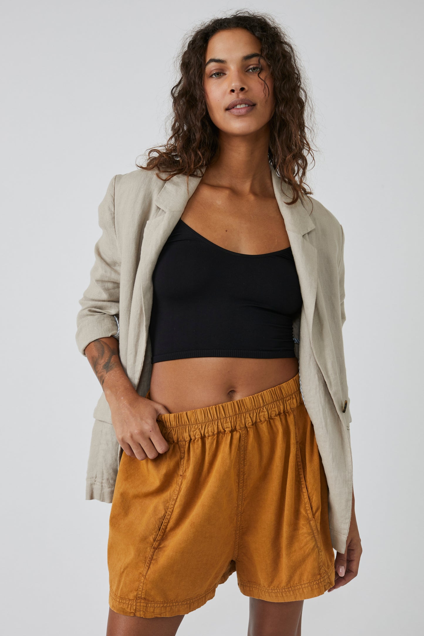 Free People: Get Free Poplin Pull On Shorts - Spiced Pecan