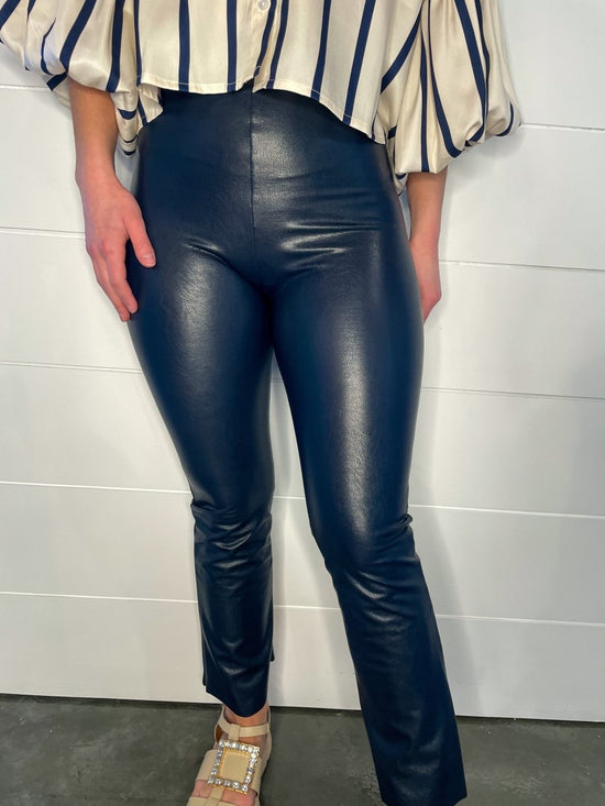 Load image into Gallery viewer, Commando: Faux Leather Cropped Flare - Navy - Revel Boutique

